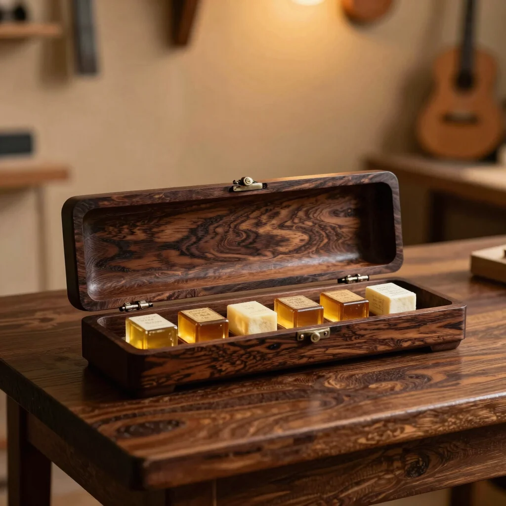 Colophane d'ambre en coffret boisé